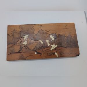 Vintage Marquetry Man & Woman Inlaid Wooden Art Panel
